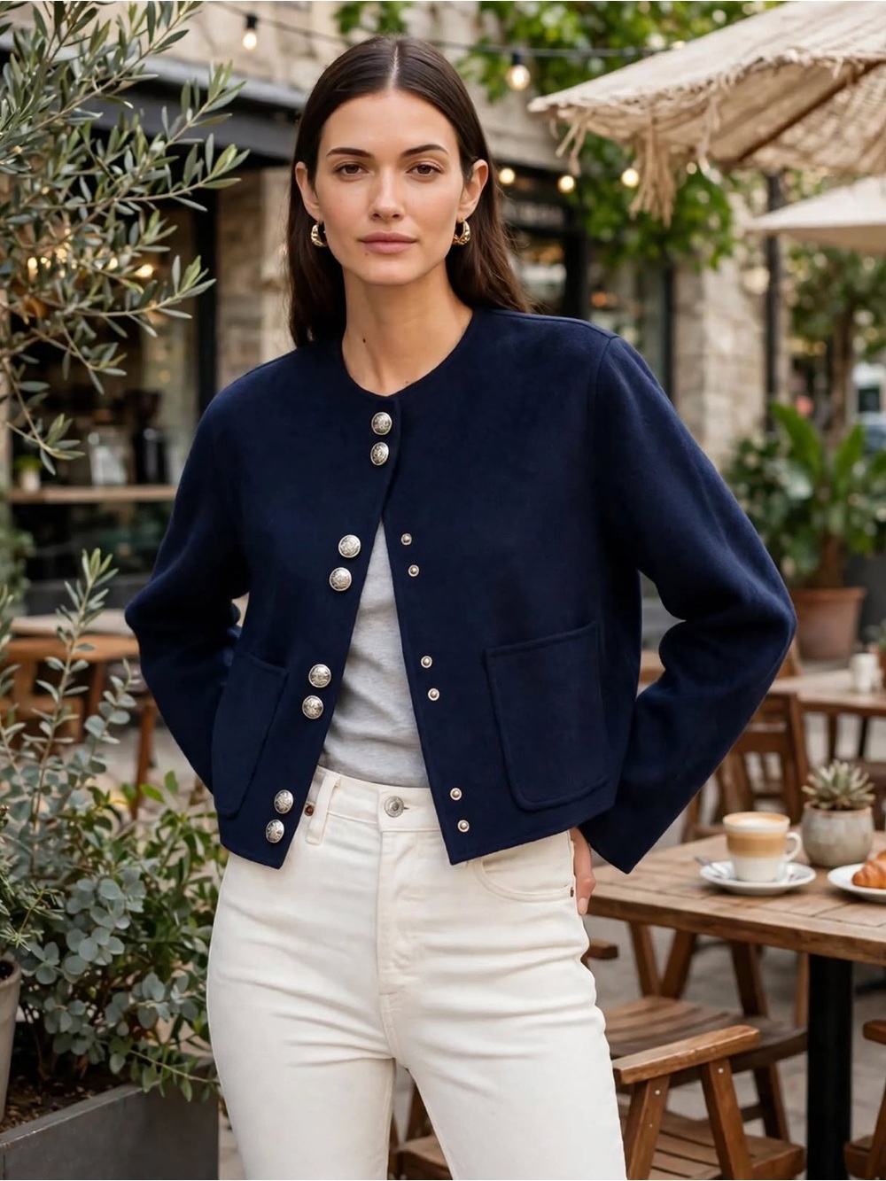 Maje Vivta Jacket Navy Button-Front Wool Blend Jacket FR 36 or US 2-4